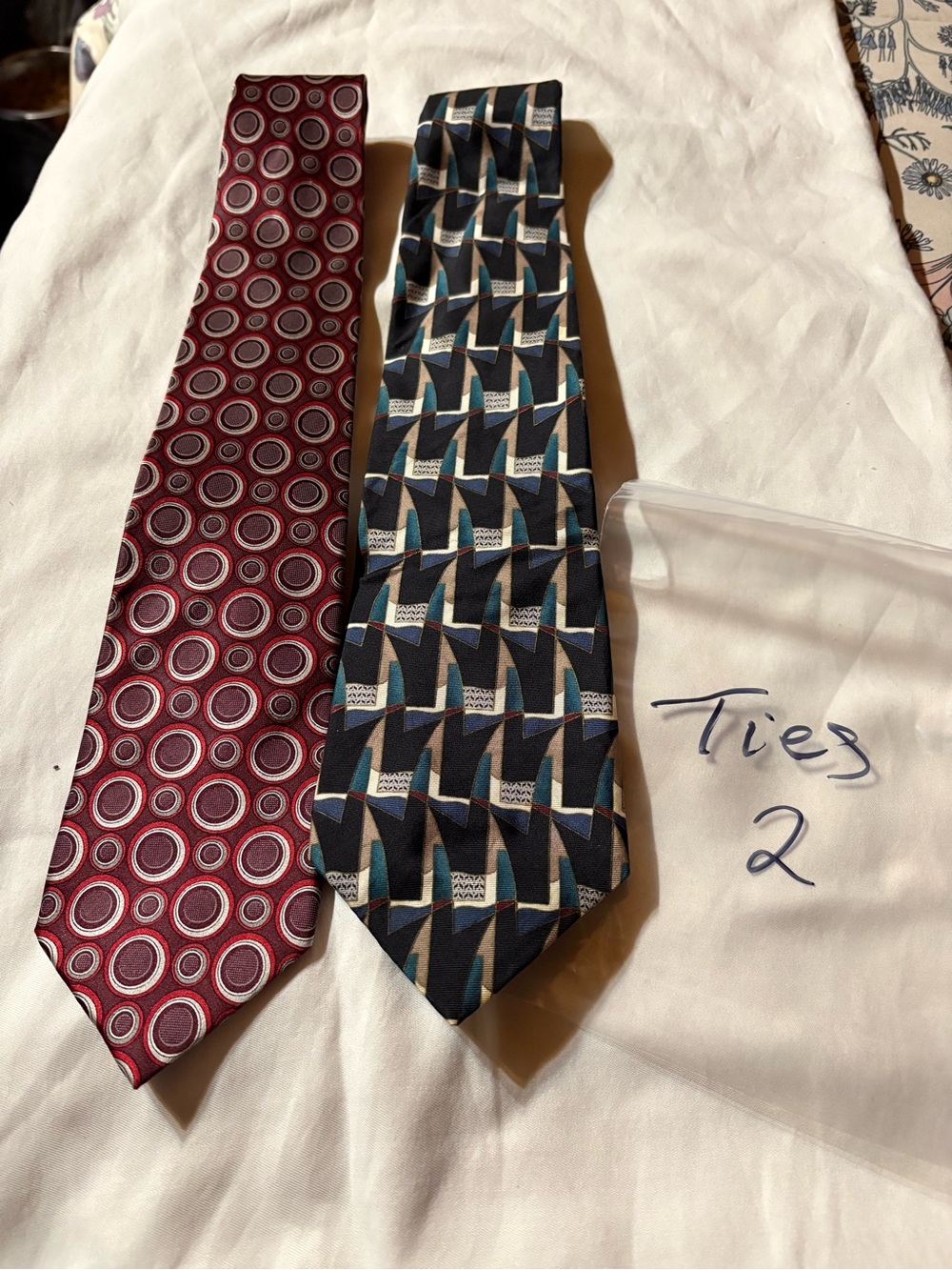 Van Heusen Men's Burgundy Circle Pattern Tie and Navy Geometric Sailboat Tie